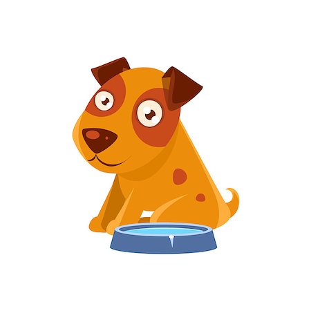 simsearch:400-08835139,k - Puppy Sitting Next To The Bowl With Water. Dog Everyday Activity Childish Drawing Isolated On White Background. Funny Animal Colorful Vector Sticker. Stock Photo - Budget Royalty-Free & Subscription, Code: 400-08779861