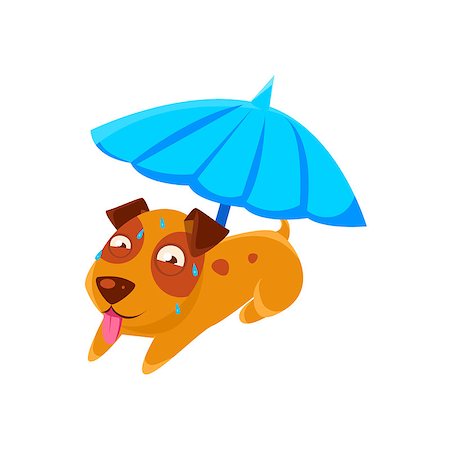 simsearch:400-08835139,k - Puppy Sweating Under Umbrella On The Beach. Dog Everyday Activity Childish Drawing Isolated On White Background. Funny Animal Colorful Vector Sticker. Stock Photo - Budget Royalty-Free & Subscription, Code: 400-08779862