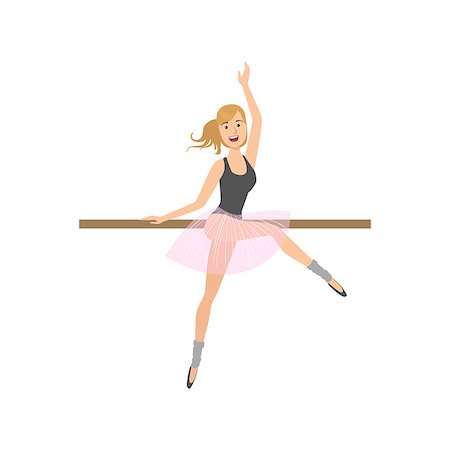Girl In Pointers In Ballet Dance Class Exercising With The Pole. Flat Simplified Childish Style Classic Dance Position Illustration Isolated On White Background. Stock Photo - Budget Royalty-Free & Subscription, Code: 400-08779875