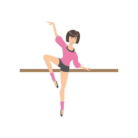 Girl Shorts And Pink Blouse In Ballet Dance Class Exercising With The Pole. Flat Simplified Childish Style Classic Dance Position Illustration Isolated On White Background. Stock Photo - Budget Royalty-Free & Subscription, Code: 400-08779877