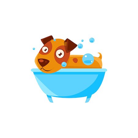 simsearch:400-08835139,k - Puppy Taking A Bubble Bath In A Tub. Dog Everyday Activity Childish Drawing Isolated On White Background. Funny Animal Colorful Vector Sticker. Stock Photo - Budget Royalty-Free & Subscription, Code: 400-08779871