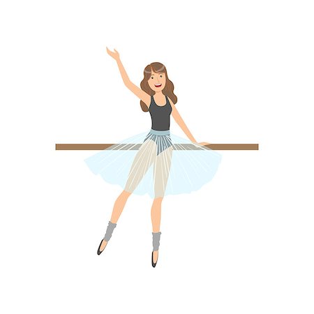 Girl Wearing Leg Warmers In Ballet Dance Class Exercising With The Pole. Flat Simplified Childish Style Classic Dance Position Illustration Isolated On White Background. Stock Photo - Budget Royalty-Free & Subscription, Code: 400-08779880