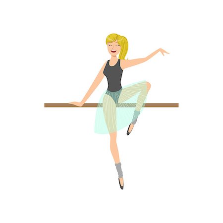 Girl With Ponytail In Ballet Dance Class Exercising With The Pole. Flat Simplified Childish Style Classic Dance Position Illustration Isolated On White Background. Stock Photo - Budget Royalty-Free & Subscription, Code: 400-08779881