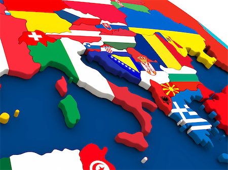 Map of Italy on globe with embedded flags of countries. 3D illustration. Photographie de stock - Aubaine LD & Abonnement, Code: 400-08770234