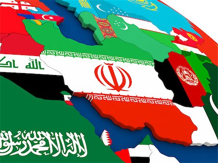 Map of Iran on globe with embedded flags of countries. 3D illustration. Photographie de stock - Aubaine LD & Abonnement, Code: 400-08770246