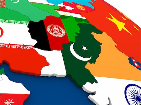 simsearch:400-05071010,k - Map of Afghanistan and Pakistan on globe with embedded flags of countries. 3D illustration. Stock Photo - Budget Royalty-Free & Subscription, Code: 400-08770249