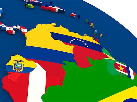 simsearch:400-08887770,k - Map of Colombia and Venezuela on globe with embedded flags of countries. 3D illustration. Fotografie stock - Microstock e Abbonamento, Codice: 400-08770285