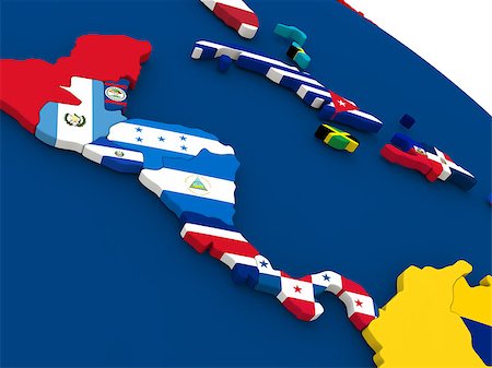 Map of Central America on globe with embedded flags of countries. 3D illustration. Stock Photo - Budget Royalty-Free & Subscription, Code: 400-08770281