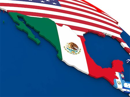 Map of Mexico on globe with embedded flags of countries. 3D illustration. Foto de stock - Super Valor sin royalties y Suscripción, Código: 400-08770283