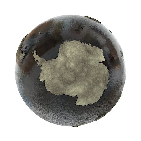 simsearch:400-08770297,k - Antarctica on 3D model of planet Earth with black oily oceans and concrete continents with embossed countries. Concept of petroleum industry. 3D illustration isolated on white background. Foto de stock - Super Valor sin royalties y Suscripción, Código: 400-08770297