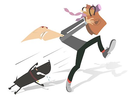 dog fear surprise - Man with a paper bag full of sausages and chicken legs runs away from the hungry and angry dog Stock Photo - Budget Royalty-Free & Subscription, Code: 400-08770355