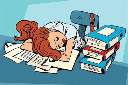 Young woman sleeping at work or school pop art comic book character. Education and College. Stock Photo - Budget Royalty-Free & Subscription, Code: 400-08770360