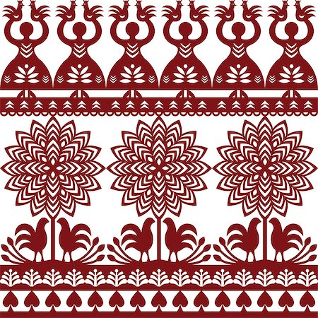 Repetitive vector folk design from the region of Kurpie in Poland with women, tree, birds Stock Photo - Budget Royalty-Free & Subscription, Code: 400-08770374