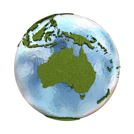 simsearch:400-08693180,k - Australia on 3D model of planet Earth with grassy continents with embossed countries and blue ocean. 3D illustration isolated on white background. Stock Photo - Budget Royalty-Free & Subscription, Code: 400-08770382