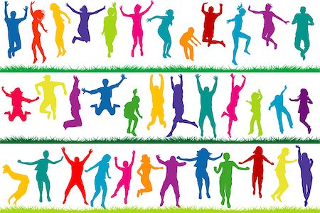 simsearch:400-07924004,k - Collection of colored children silhouettes jumping Photographie de stock - Aubaine LD & Abonnement, Code: 400-08770455