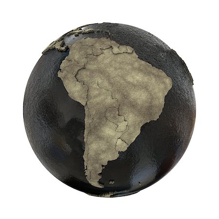 simsearch:400-08729711,k - South America on 3D model of planet Earth with black oily oceans and concrete continents with embossed countries. Concept of petroleum industry. 3D illustration isolated on white background. Foto de stock - Super Valor sin royalties y Suscripción, Código: 400-08770504