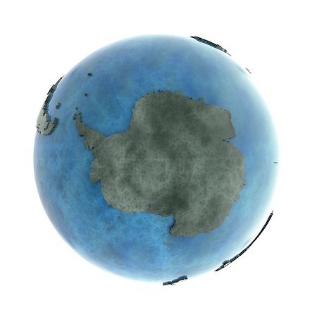 simsearch:400-08693180,k - Antarctica on 3D model of planet Earth made of blue marble with embossed countries and blue ocean. 3D illustration isolated on white background. Stock Photo - Budget Royalty-Free & Subscription, Code: 400-08770508