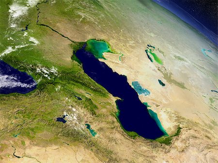 Caucasus with surrounding region with surrounding region as seen from Earth's orbit in space. 3D illustration with detailed planet surface and clouds. Elements of this image furnished by NASA. Stock Photo - Budget Royalty-Free & Subscription, Code: 400-08770512