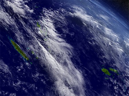 New Caledonia, Fiji and Vanuatu with surrounding region as seen from Earth's orbit in space. 3D illustration with detailed planet surface and clouds. Elements of this image furnished by NASA. Stock Photo - Budget Royalty-Free & Subscription, Code: 400-08770538