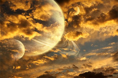 Beautiful sunset with storm sky and planets. Elements of this image furnished by NASA Stock Photo - Budget Royalty-Free & Subscription, Code: 400-08770634