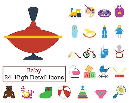 pacifier icon - Set of 24 Baby Icons. Flat color design. Vector illustration. Stock Photo - Budget Royalty-Free & Subscription, Code: 400-08770663