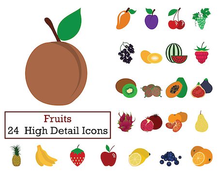 simsearch:400-08165814,k - Set of 24 Fruits Icons. Flat color design. Vector illustration. Stockbilder - Microstock & Abonnement, Bildnummer: 400-08770677