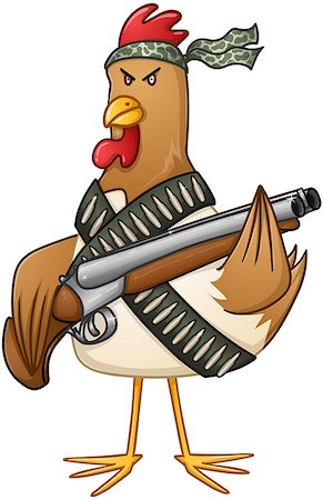 Vector illustration of a mad rooster with shotgun and bullets. Stock Photo - Budget Royalty-Free & Subscription, Code: 400-08770707