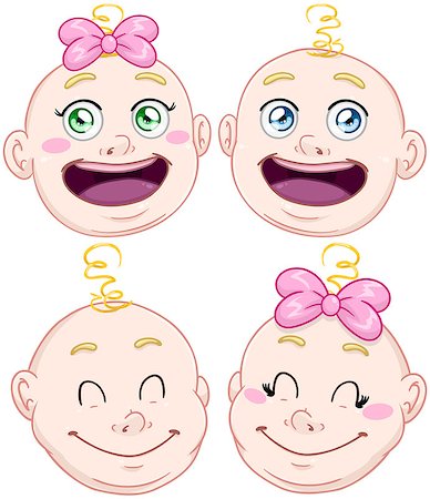Vector illustration pack of baby boy and girl heads. Stock Photo - Budget Royalty-Free & Subscription, Code: 400-08770709