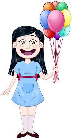 Vector illustration of a cute girl holding balloons. Stock Photo - Budget Royalty-Free & Subscription, Code: 400-08770716