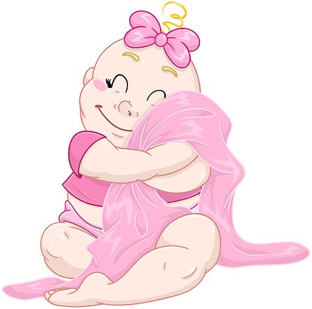 Vector illustration of a cute baby girl hugging a pink blanket. Stock Photo - Budget Royalty-Free & Subscription, Code: 400-08770712