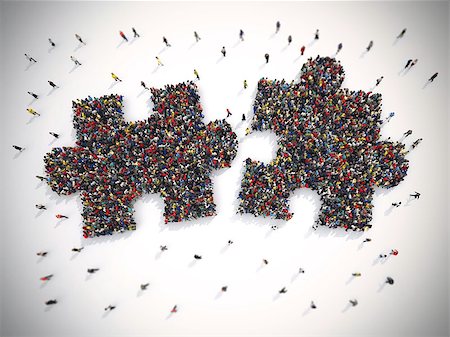3D Rendering of people united form two pieces of puzzle Stock Photo - Budget Royalty-Free & Subscription, Code: 400-08770835