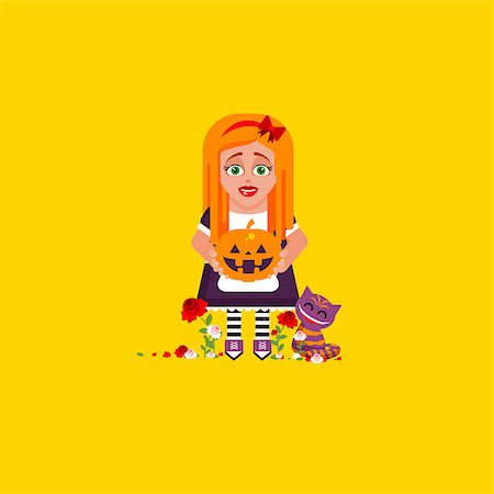 Stock vector illustration a girl is holding a pumpkin, character for halloween in a flat style Stock Photo - Budget Royalty-Free & Subscription, Code: 400-08770849