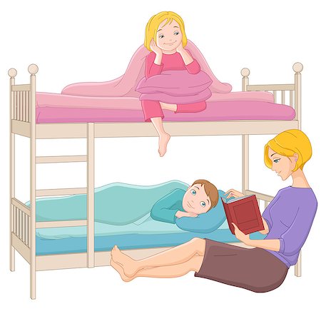 Mother reading a book to her children. Vector illustration isolated on white background. Stock Photo - Budget Royalty-Free & Subscription, Code: 400-08770885