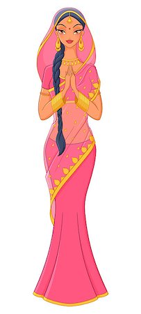 Beautiful indian girl in pink traditional saree. Vector illustration isolated on white background. Stock Photo - Budget Royalty-Free & Subscription, Code: 400-08770886