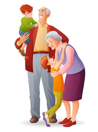 simsearch:400-08955829,k - Happy senior couple. Smiling grandparents with their cheerful grandchildren. Cartoon style vector illustration isolated on white background. Stock Photo - Budget Royalty-Free & Subscription, Code: 400-08770891