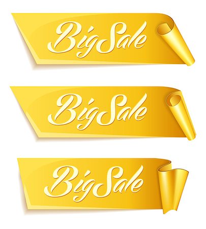 simsearch:400-08260320,k - Gold ribbon set with inscription Big Sale. Realistic curling ribbon. Vector illustration Photographie de stock - Aubaine LD & Abonnement, Code: 400-08770916