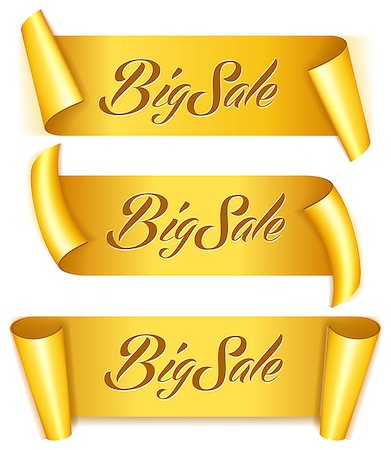 simsearch:400-08260320,k - Gold ribbon set with inscription Big Sale. Realistic curling ribbon. Vector illustration Photographie de stock - Aubaine LD & Abonnement, Code: 400-08770924