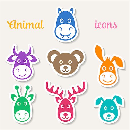 Colorful vector animal face icons on white labels Stock Photo - Budget Royalty-Free & Subscription, Code: 400-08770939