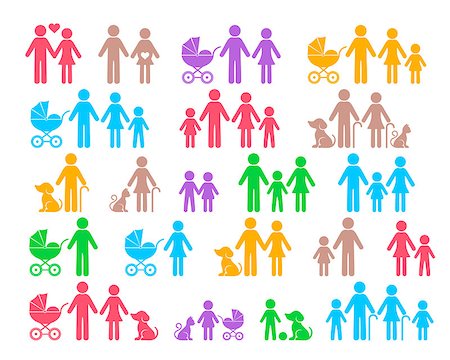 silhouettes man and dog - Colorful vector family pictograms web icon collection isolated Stock Photo - Budget Royalty-Free & Subscription, Code: 400-08770940