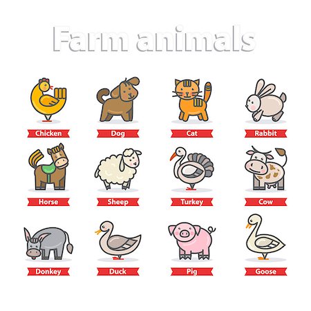 simsearch:400-08979243,k - Farm animal icon set vector illustration isolated on a white background.Cute Cartoon farm animal character. Foto de stock - Super Valor sin royalties y Suscripción, Código: 400-08771269
