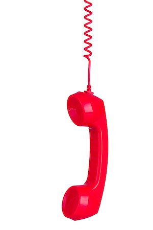 ericlefrancais (artist) - Red phone headset hanging by its wire isolated on white background Foto de stock - Super Valor sin royalties y Suscripción, Código: 400-08771278