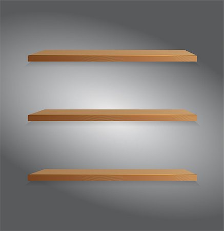 Vector wooden shelf. Isolation over dark background. Book library. Stock Photo - Budget Royalty-Free & Subscription, Code: 400-08771358