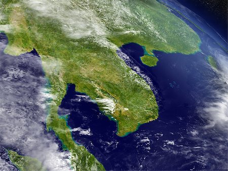 simsearch:400-08735733,k - Thailand with surrounding region as seen from Earth's orbit in space. 3D illustration with highly detailed planet surface and clouds in the atmosphere. Elements of this image furnished by NASA. Stock Photo - Budget Royalty-Free & Subscription, Code: 400-08771364
