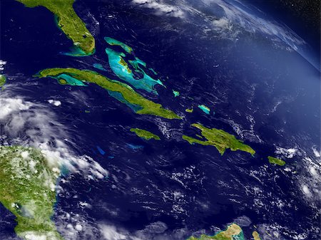 Cuba, Jamaica, Haiti and Dominican Republic with surrounding region as seen from Earth's orbit in space. 3D illustration with detailed planet surface. Elements of this image furnished by NASA. Stock Photo - Budget Royalty-Free & Subscription, Code: 400-08771368