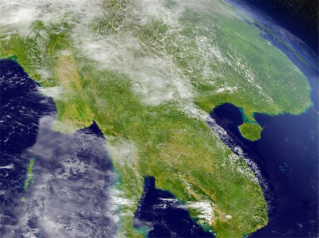 Myanmar with surrounding region as seen from Earth's orbit in space. 3D illustration with highly detailed planet surface and clouds in the atmosphere. Elements of this image furnished by NASA. Stock Photo - Budget Royalty-Free & Subscription, Code: 400-08771363