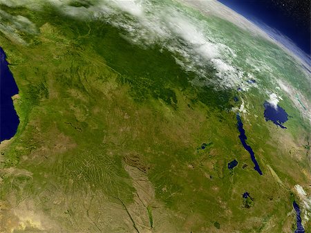 Democratic Republic of Congo with surrounding region as seen from Earth's orbit in space. 3D illustration with detailed planet surface and clouds. Elements of this image furnished by NASA. Foto de stock - Super Valor sin royalties y Suscripción, Código: 400-08771375