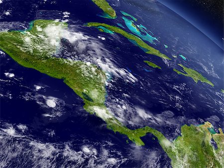 Central America with surrounding region as seen from Earth's orbit in space. 3D illustration with highly detailed planet surface and clouds in the atmosphere. Elements of this image furnished by NASA. Stock Photo - Budget Royalty-Free & Subscription, Code: 400-08771378