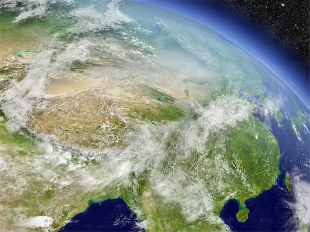 simsearch:400-08735733,k - China with surrounding region as seen from Earth's orbit in space. 3D illustration with highly detailed realistic planet surface and clouds in the atmosphere. Elements of this image furnished by NASA. Stock Photo - Budget Royalty-Free & Subscription, Code: 400-08771383