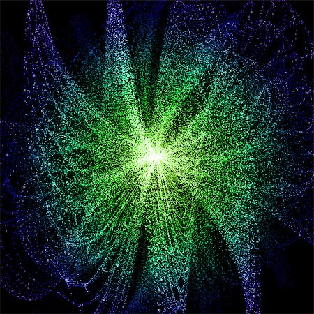 simsearch:400-05252253,k - Surreal shiny background. Splines of glittering spirals. Green blue cool light. Raster illustration for show festival, christmas or nightlight background Stockbilder - Microstock & Abonnement, Bildnummer: 400-08771729