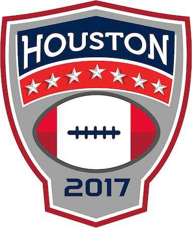 simsearch:400-07835465,k - Illustration of an American football ball big game with stars and stripes set inside shield crest with words Houston 2017 done in retro style. Stock Photo - Budget Royalty-Free & Subscription, Code: 400-08771957